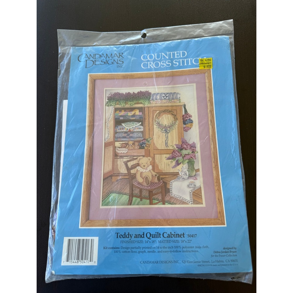 Candamar Designs Vintage Cross Stitch Kit‎ Multicolor Teddy Quilt Cabinet NEW!